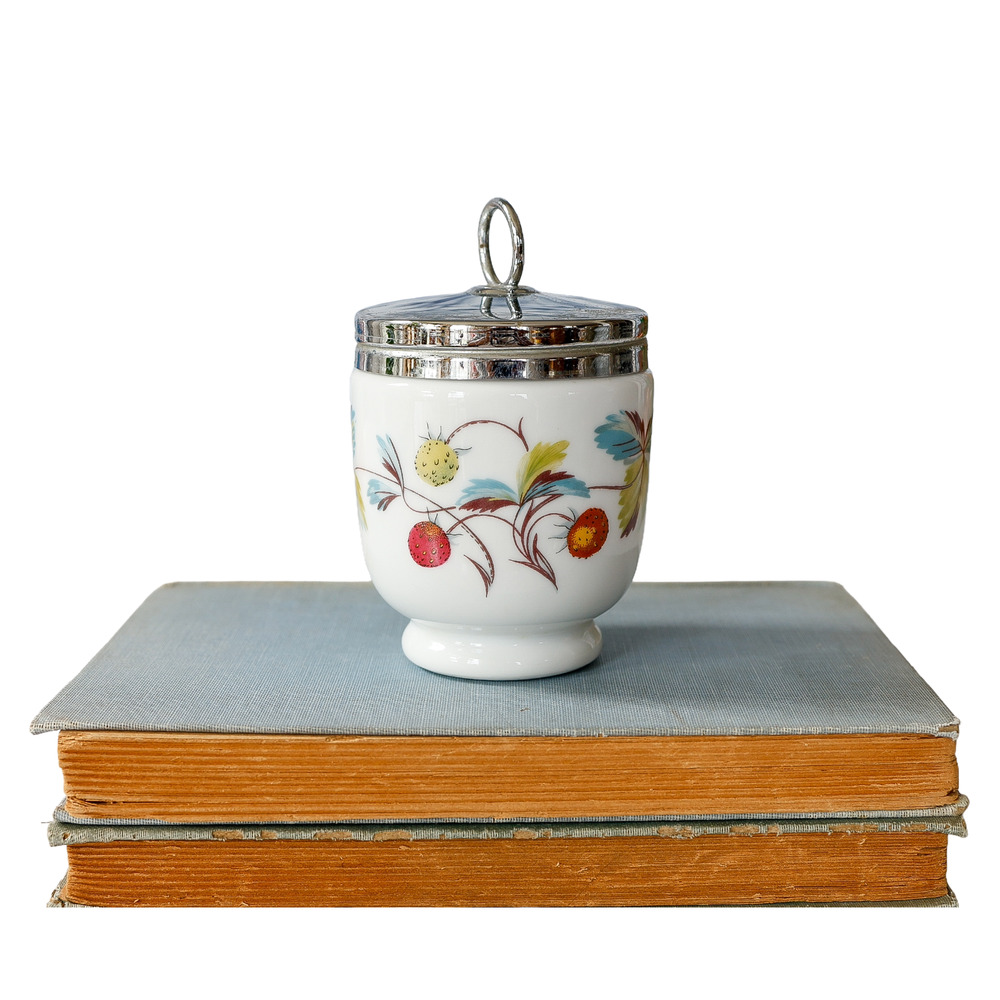 Vtg Strawberry Fair Royal Worcester Egg Coddler Butterfly English Cottage Farm